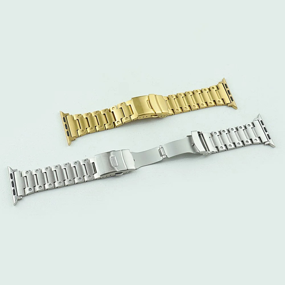 For Apple Watch Ultra 3 2 1 49mm / Series 11 10 46mm / 9 8 7 45mm / SE3 SE2 SE 6 5 4 44mm / 3 2 1 42mm Men Watch Strap Stainless Steel Dots Band - Gold - 3