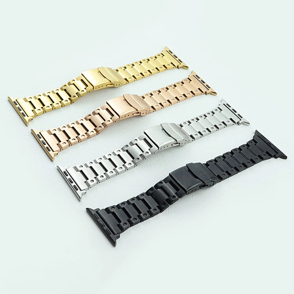 For Apple Watch Ultra 3 2 1 49mm / Series 11 10 46mm / 9 8 7 45mm / SE3 SE2 SE 6 5 4 44mm / 3 2 1 42mm Men Watch Strap Stainless Steel Dots Band - Gold - 5