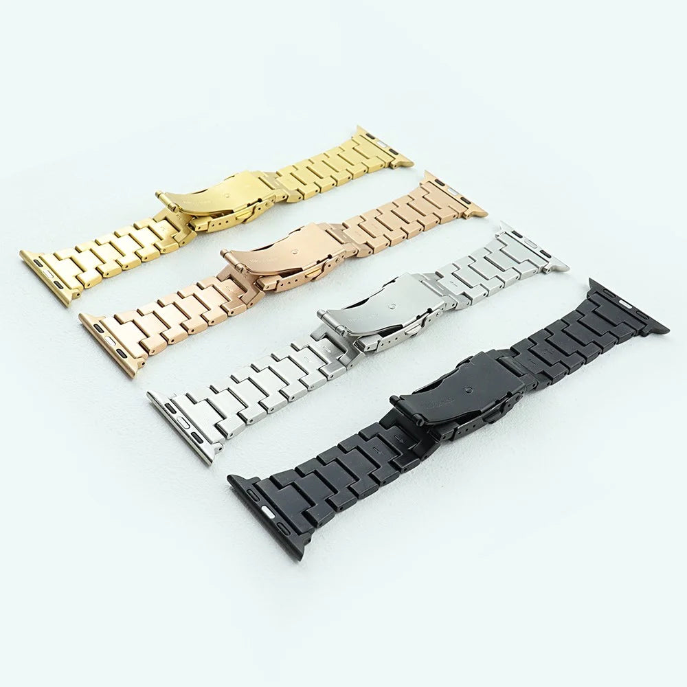 For Apple Watch Ultra 3 2 1 49mm / Series 11 10 46mm / 9 8 7 45mm / SE3 SE2 SE 6 5 4 44mm / 3 2 1 42mm Men Watch Strap Stainless Steel Dots Band - Gold - 6