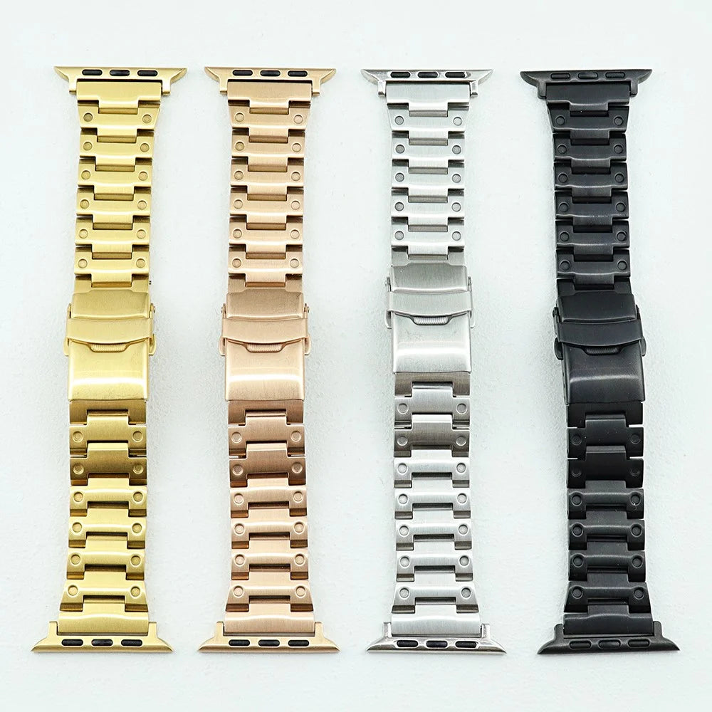 For Apple Watch Ultra 3 2 1 49mm / Series 11 10 46mm / 9 8 7 45mm / SE3 SE2 SE 6 5 4 44mm / 3 2 1 42mm Men Watch Strap Stainless Steel Dots Band - Gold - 7