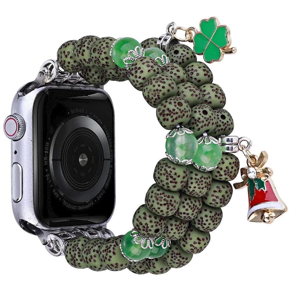 Watch Band for Apple Watch Ultra 3 2 1 49mm / Series 11 10 46mm / 9 8 7 45mm / SE3 SE2 SE 6 5 4 44mm / 3 2 1 42mm , Color Bodhi-Shape Beaded Strap - Green - 1