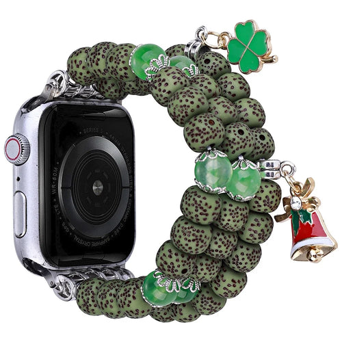 Watch Band for Apple Watch Ultra 3 2 1 49mm / Series 11 10 46mm / 9 8 7 45mm / SE3 SE2 SE 6 5 4 44mm / 3 2 1 42mm , Color Bodhi-Shape Beaded Strap - Green - 1