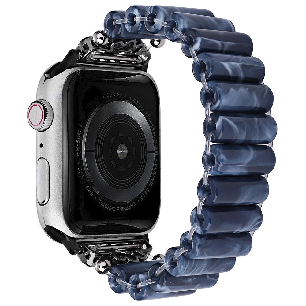 Watch Band for Apple Watch Series 11 10 42mm / 9 8 7 41mm / SE3 SE2 SE 6 5 4 40mm / 3 2 1 38mm Tube Bead Resin Strap - Blue - 1