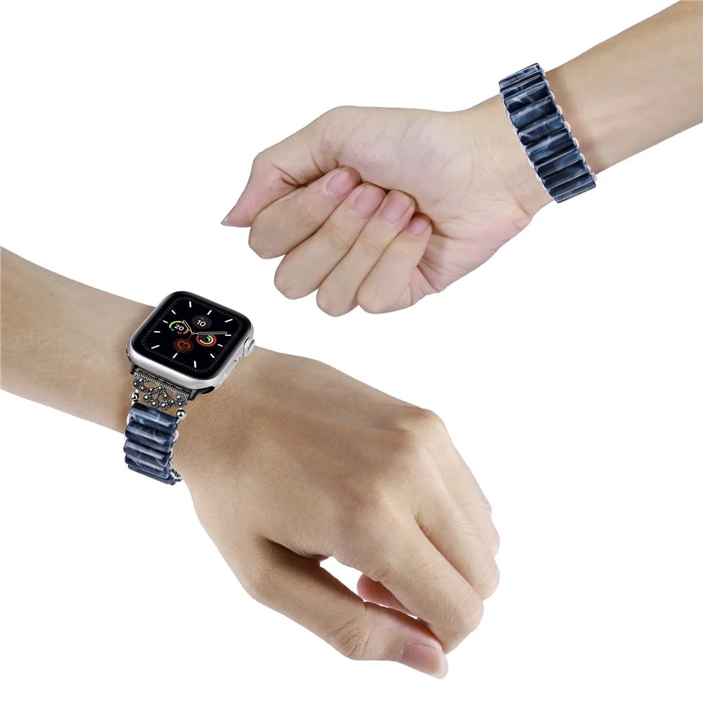 Watch Band for Apple Watch Series 11 10 42mm / 9 8 7 41mm / SE3 SE2 SE 6 5 4 40mm / 3 2 1 38mm Tube Bead Resin Strap - Blue - 3