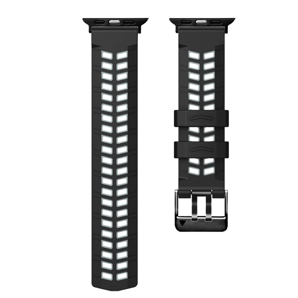 For Apple Watch Ultra 3 2 1 49mm / Series 11 10 46mm / 9 8 7 45mm / SE3 SE2 SE 6 5 4 44mm / 3 2 1 42mm Dual Color Wrist Strap Silicone Watch Band - Black+Grey - 2