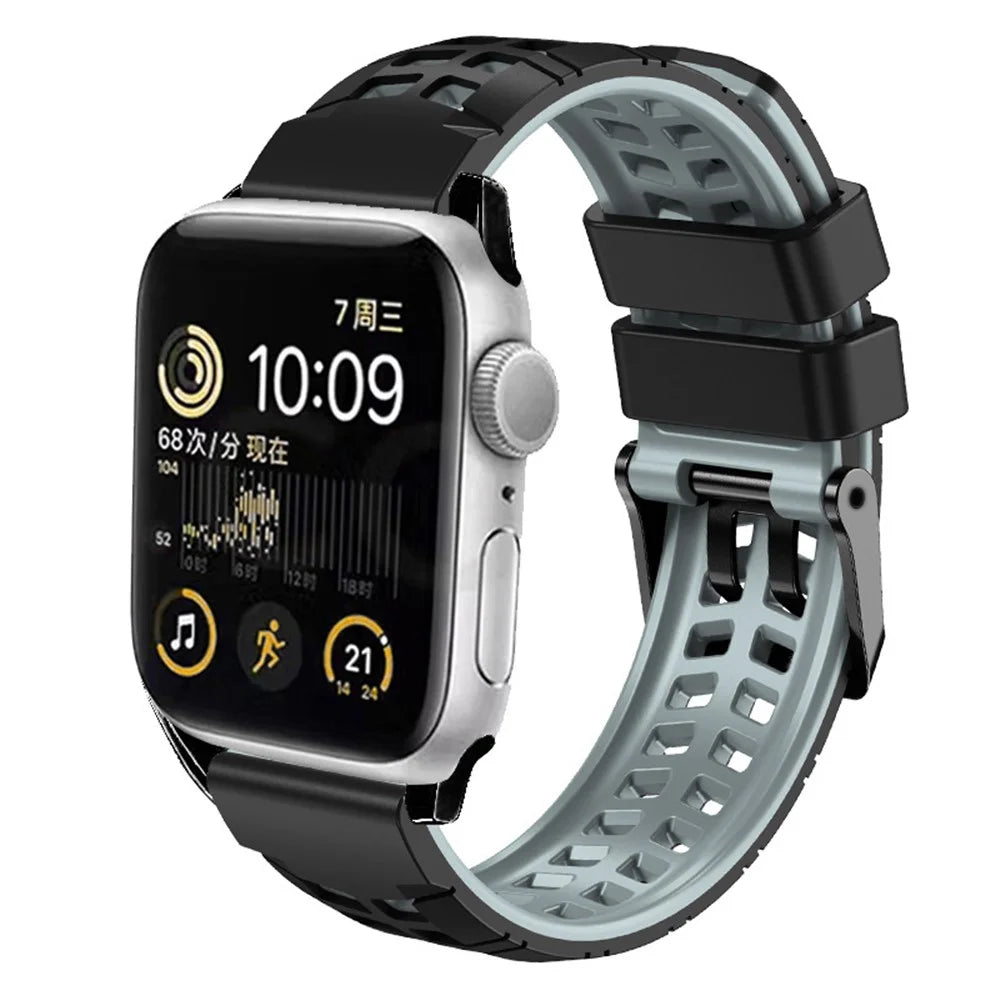 For Apple Watch Ultra 3 2 1 49mm / Series 11 10 46mm / 9 8 7 45mm / SE3 SE2 SE 6 5 4 44mm / 3 2 1 42mm Dual Color Wrist Strap Silicone Watch Band - Black+Grey - 3