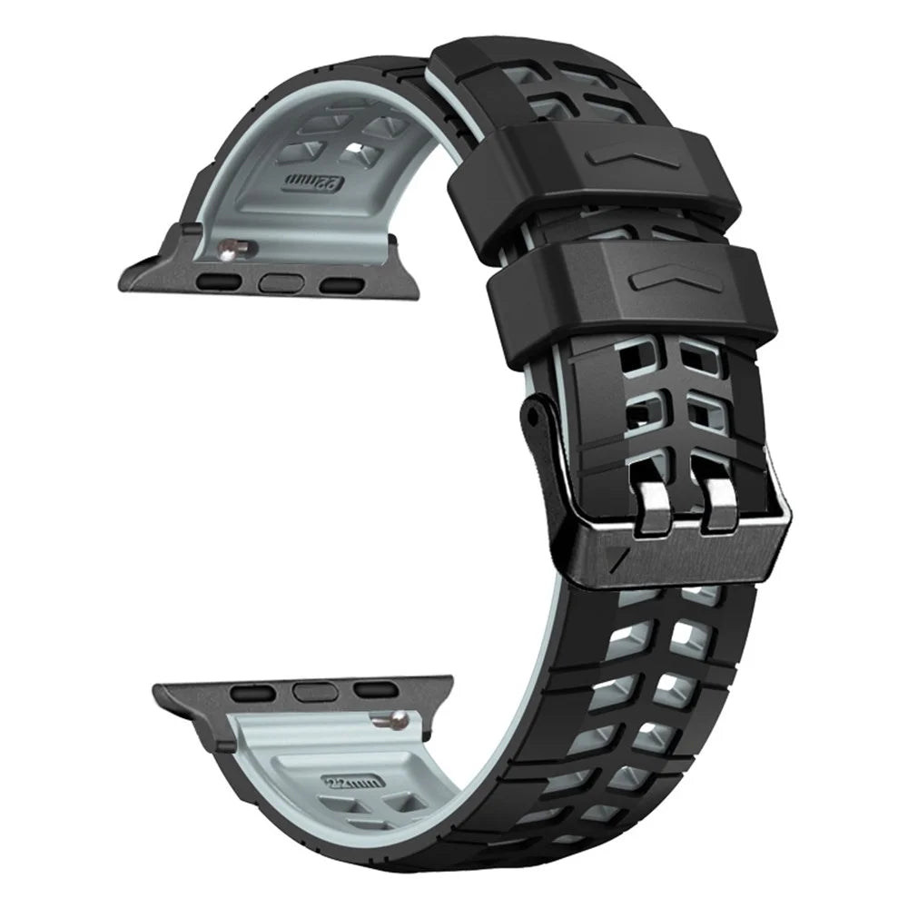 Watch Strap for Apple Watch Series 11 10 42mm / 9 8 7 41mm / SE3 SE2 SE 6 5 4 40mm / 3 2 1 38mm Dual Color Wrist Band Adjustable Silicone Strap - Black+Grey - 1