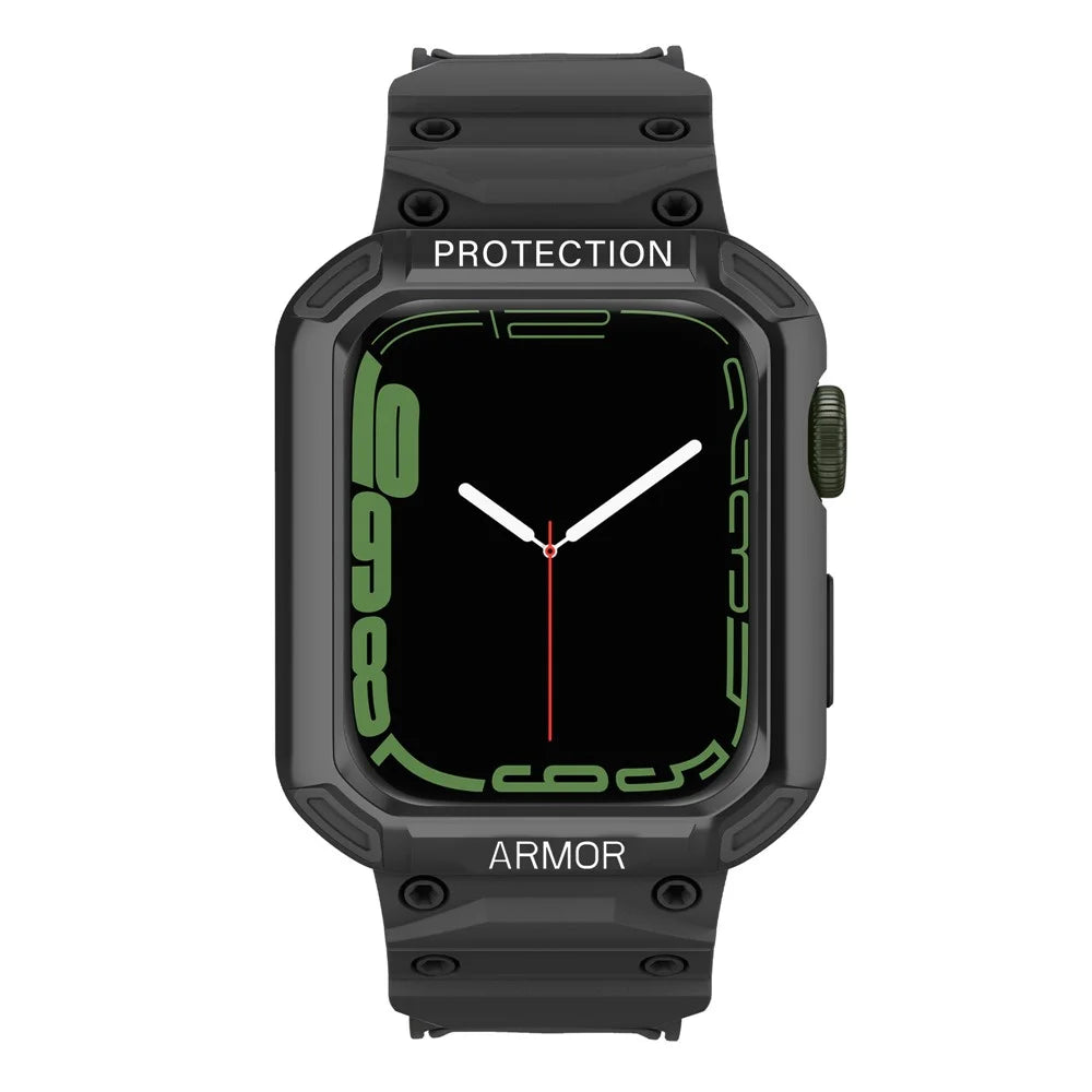 For Apple Watch Series 8 / 7 45mm / 6 / 5 / 4 / SE / SE (2022) 44mm 2-in-1 TPU Watchband Watch Case with PC Top Cover - Black+Black - 2