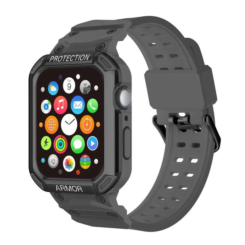 For Apple Watch Series 8 / 7 45mm / 6 / 5 / 4 / SE / SE (2022) 44mm 2-in-1 TPU Watchband Watch Case with PC Top Cover - Black+Black - 3