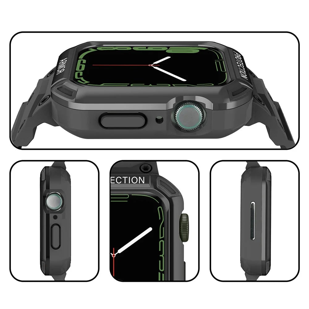 For Apple Watch Series 8 / 7 45mm / 6 / 5 / 4 / SE / SE (2022) 44mm 2-in-1 TPU Watchband Watch Case with PC Top Cover - Black+Black - 6