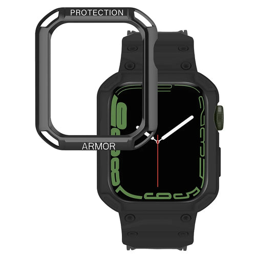 For Apple Watch Series 8 / 7 41mm / 6 / 5 / 4 / SE / SE (2022) 40mm 2-in-1 TPU Wrist Strap Watch Case with PC Top Cover - Black+Black - 1