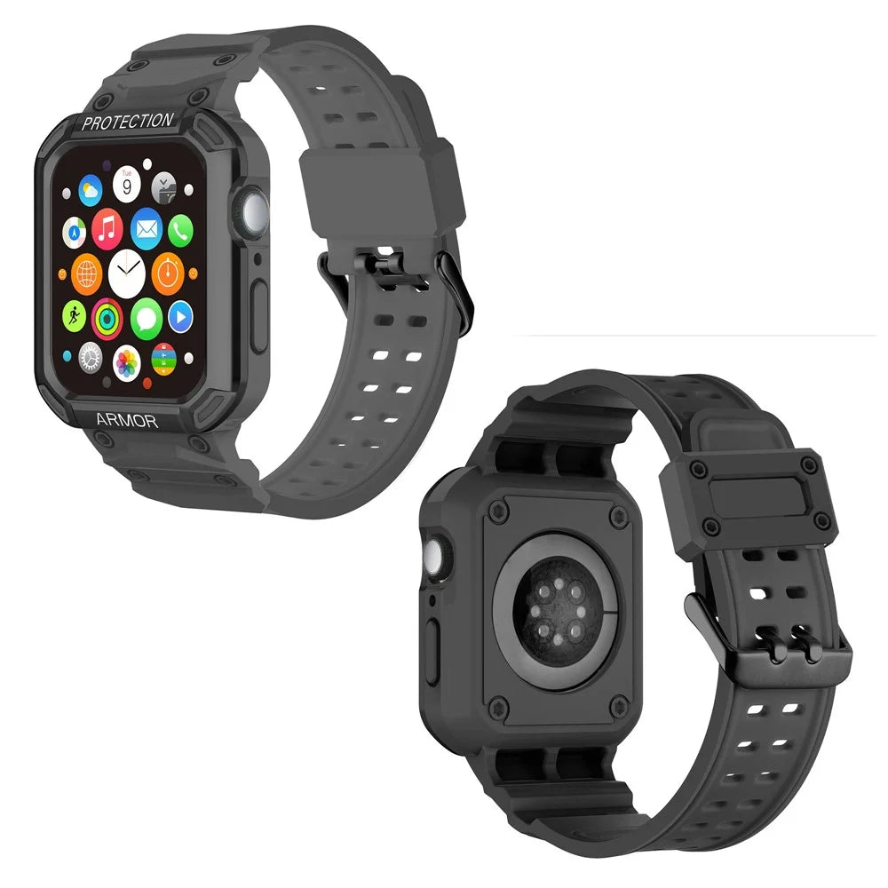 For Apple Watch Series 8 / 7 41mm / 6 / 5 / 4 / SE / SE (2022) 40mm 2-in-1 TPU Wrist Strap Watch Case with PC Top Cover - Black+Black - 4