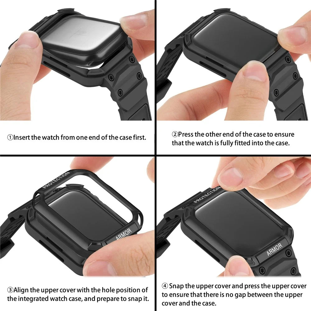 For Apple Watch Series 8 / 7 41mm / 6 / 5 / 4 / SE / SE (2022) 40mm 2-in-1 TPU Wrist Strap Watch Case with PC Top Cover - Black+Black - 7