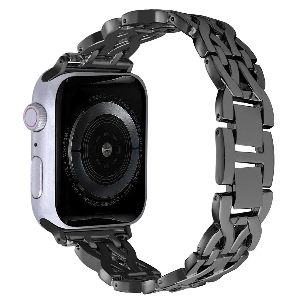 For Apple Watch Ultra 3 2 1 49mm / Series 11 10 46mm / 9 8 7 45mm / SE3 SE2 SE 6 5 4 44mm / 3 2 1 42mm Alloy Watch Band Double X Rhinestone Strap - Black - 1