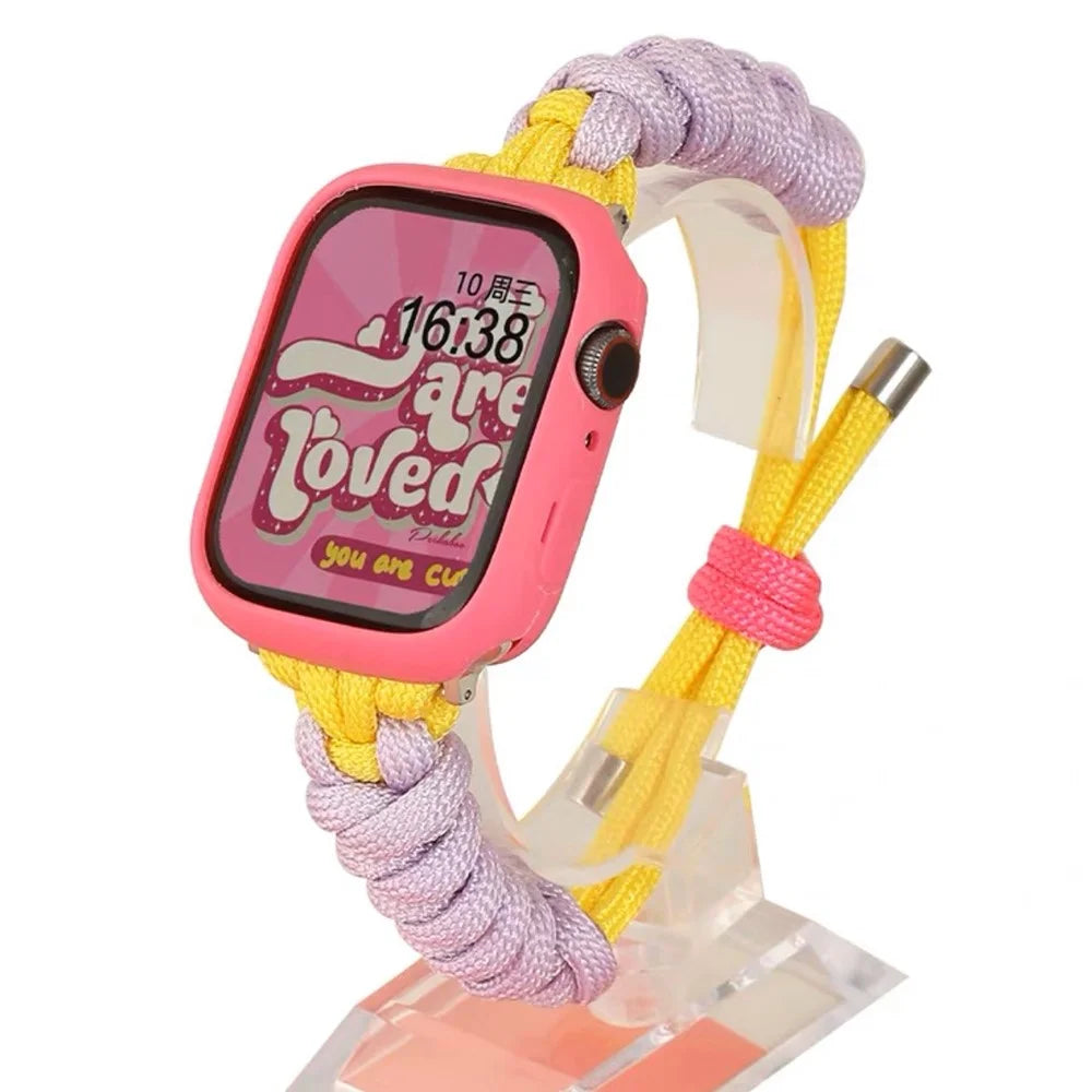 Watch Strap for Apple Watch Series 11 10 42mm / 9 8 7 41mm / SE3 SE2 SE 6 5 4 40mm / 3 2 1 38mm Watch Strap Nylon Braided Knot Adjustable Band - Purple+Yellow - 1