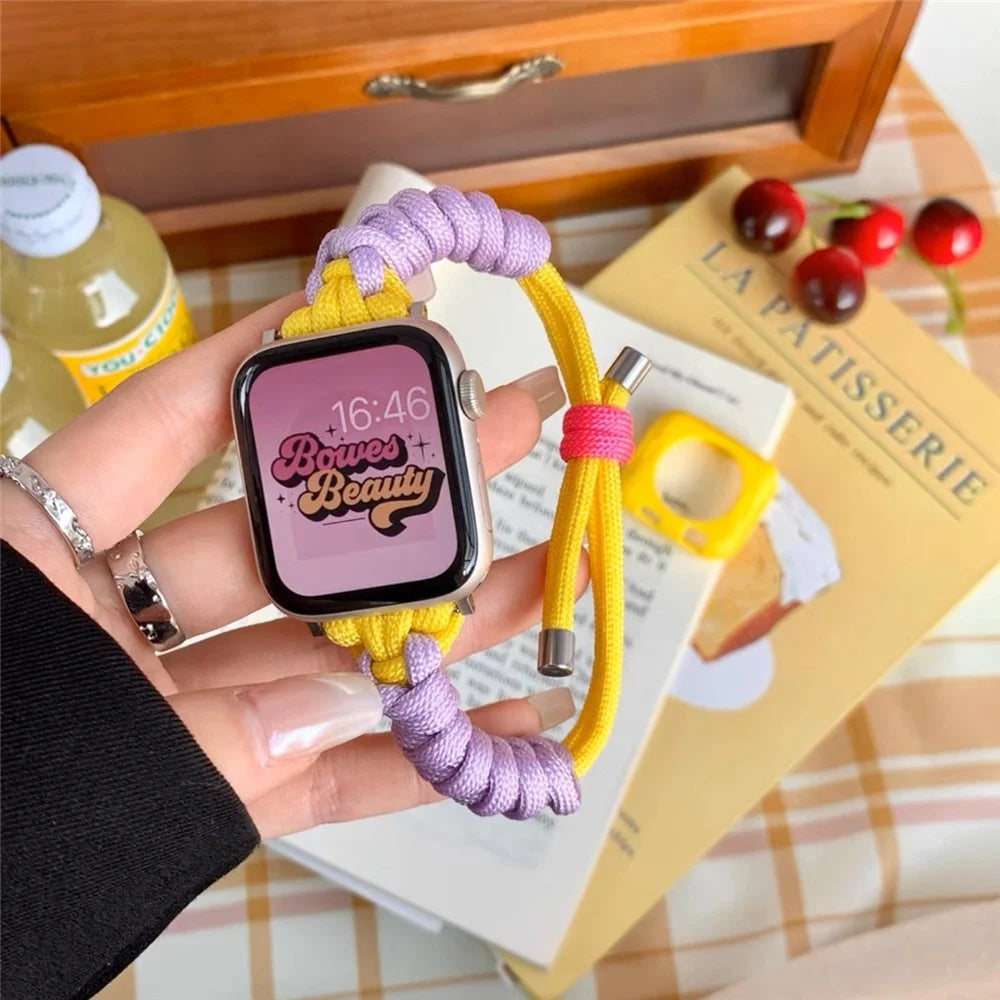 Watch Strap for Apple Watch Series 11 10 42mm / 9 8 7 41mm / SE3 SE2 SE 6 5 4 40mm / 3 2 1 38mm Watch Strap Nylon Braided Knot Adjustable Band - Purple+Yellow - 3