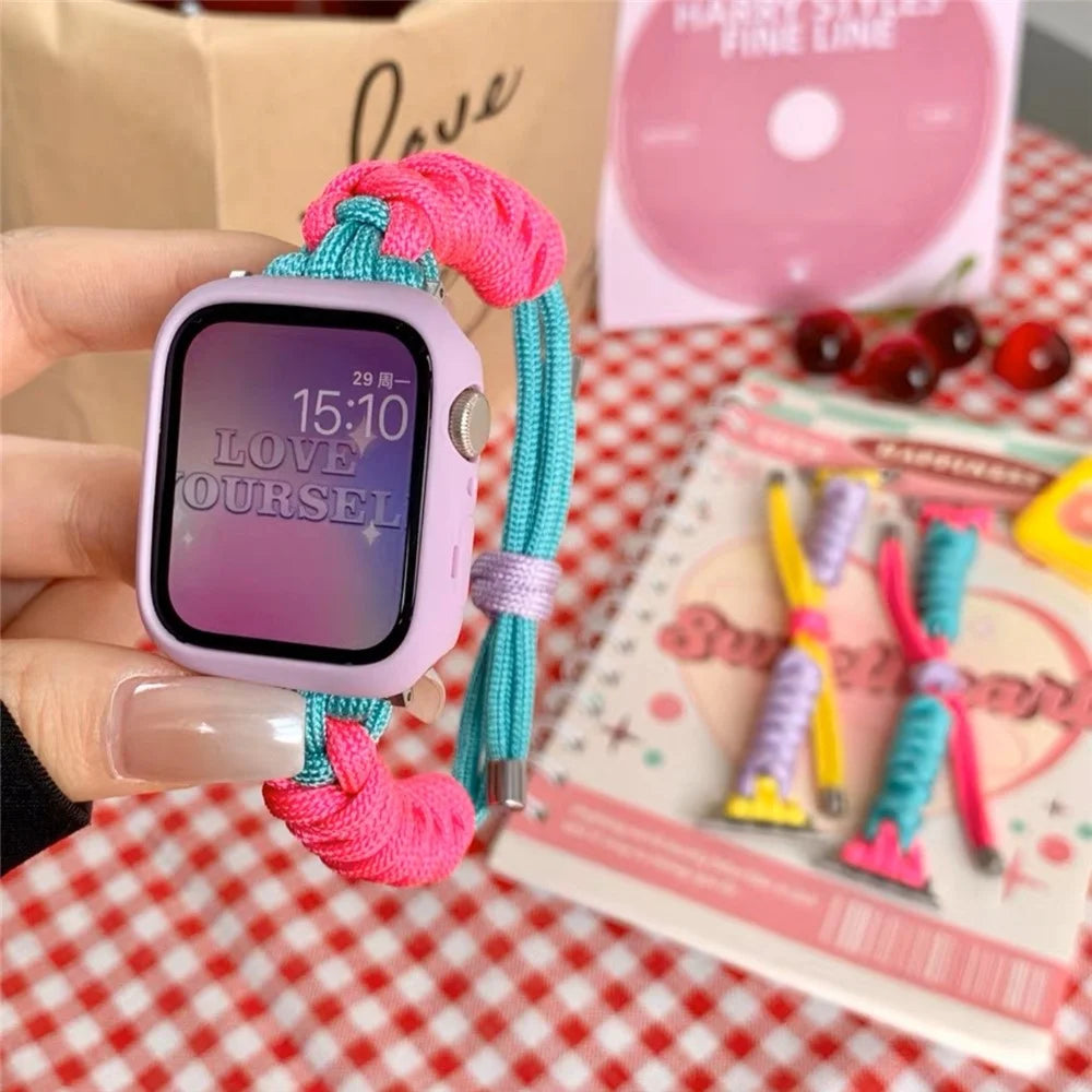 Watch Strap for Apple Watch Series 11 10 42mm / 9 8 7 41mm / SE3 SE2 SE 6 5 4 40mm / 3 2 1 38mm Watch Strap Nylon Braided Knot Adjustable Band - Purple+Yellow - 7