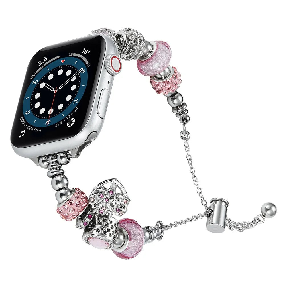 Beaded Bracelet Band for Apple Watch Series 11 10 42mm / 9 8 7 41mm / SE3 SE2 SE 6 5 4 40mm / 3 2 1 38mm Jewelry Watch Strap - Pink / Heart - 2