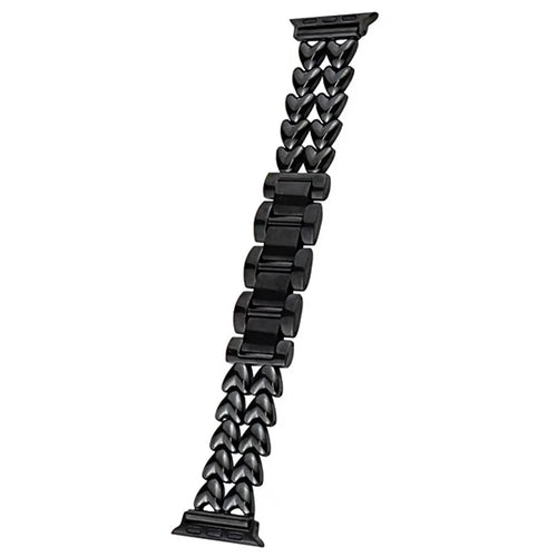 Metal Watch Band for Apple Watch Ultra 3 2 1 49mm / Series 11 10 46mm / 9 8 7 45mm / SE3 SE2 SE 6 5 4 44mm / 3 2 1 42mm , Double-Row Heart Bracelet Strap - Black - 1