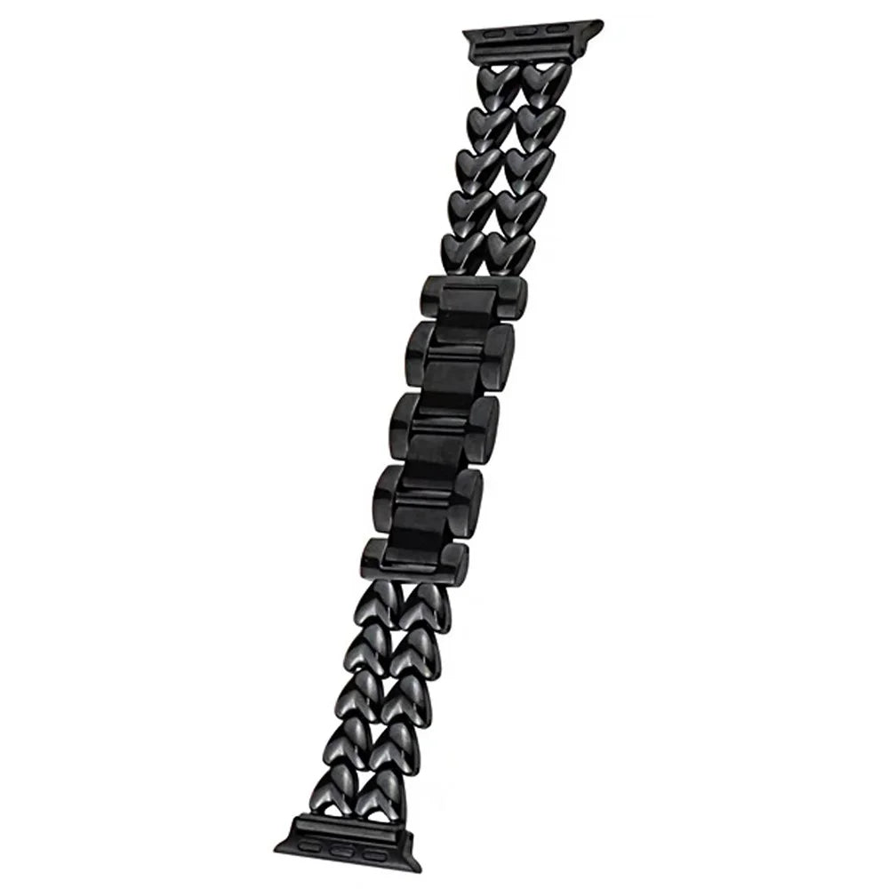 Metal Band for Apple Watch Series 11 10 42mm / 9 8 7 41mm / SE3 SE2 SE 6 5 4 40mm / 3 2 1 38mm Double-Row Heart Alloy Watch Strap - Black - 1