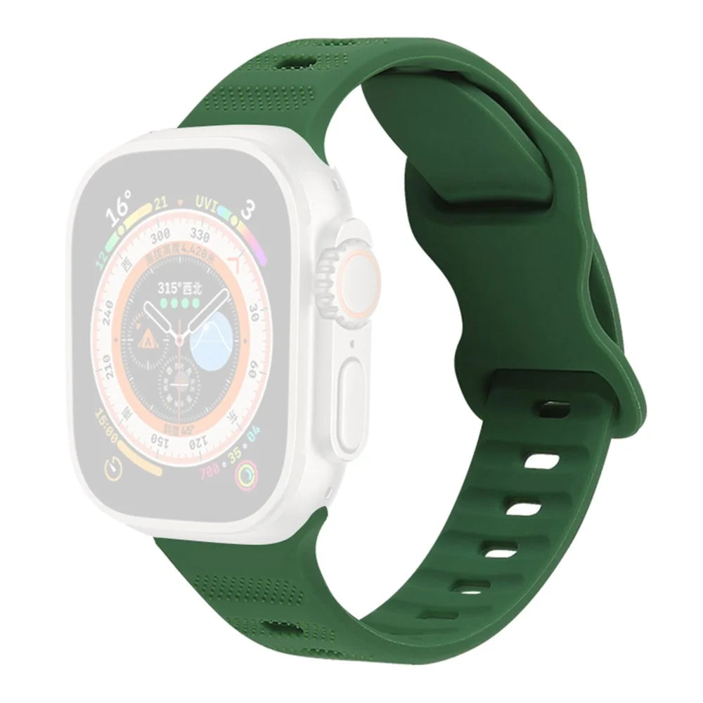 Watch Strap for Apple Watch Series 11 10 42mm / 9 8 7 41mm / SE3 SE2 SE 6 5 4 40mm / 3 2 1 38mm Silicone Watch Band Butterfly Buckle Wrist Strap - Army Green - 1