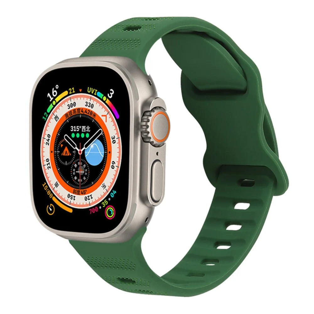 Watch Strap for Apple Watch Series 11 10 42mm / 9 8 7 41mm / SE3 SE2 SE 6 5 4 40mm / 3 2 1 38mm Silicone Watch Band Butterfly Buckle Wrist Strap - Army Green - 2