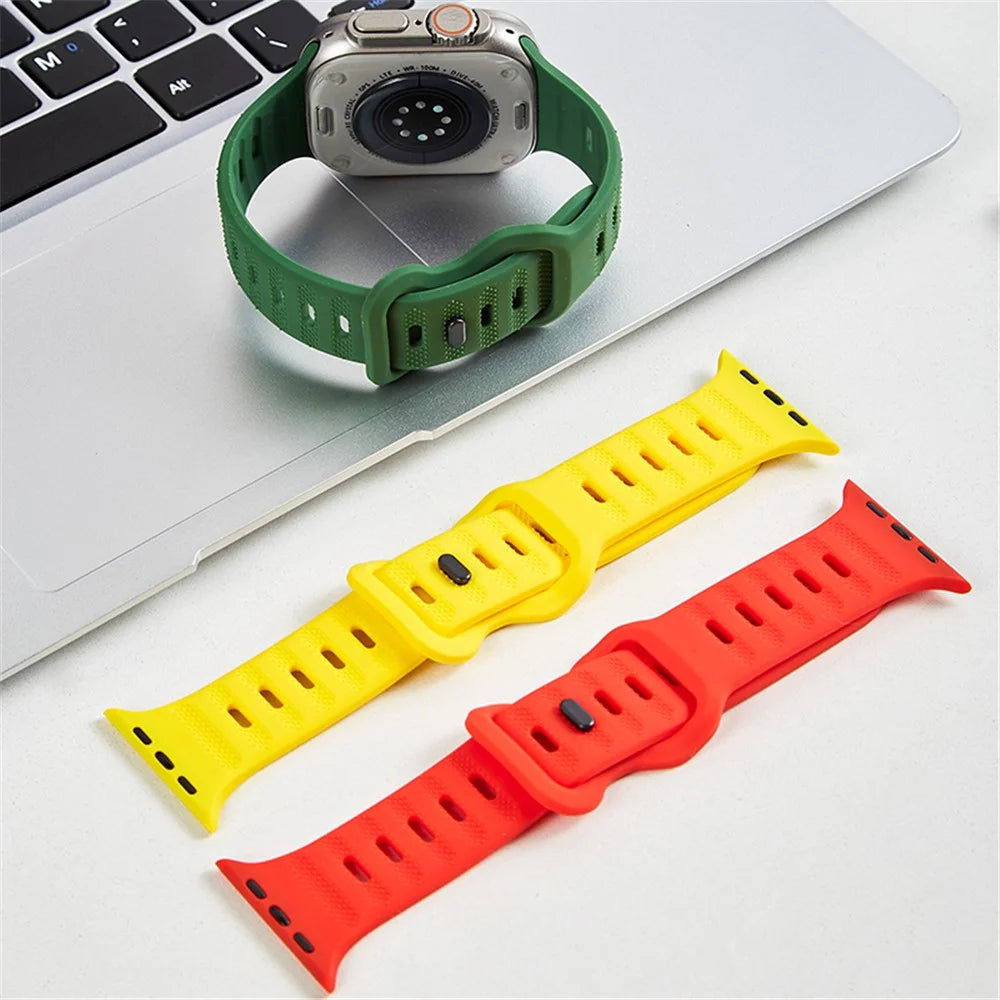 Watch Strap for Apple Watch Series 11 10 42mm / 9 8 7 41mm / SE3 SE2 SE 6 5 4 40mm / 3 2 1 38mm Silicone Watch Band Butterfly Buckle Wrist Strap - Army Green - 3