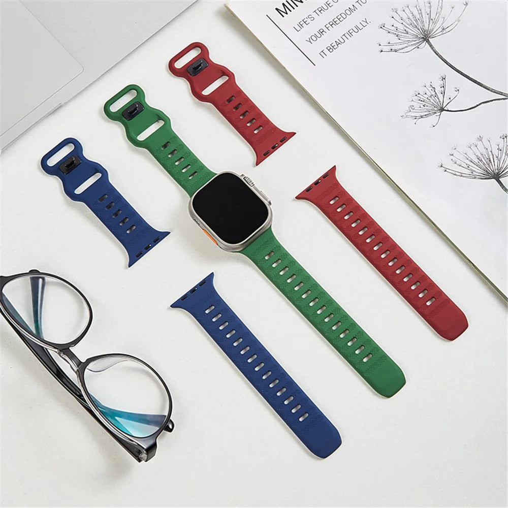 Watch Strap for Apple Watch Series 11 10 42mm / 9 8 7 41mm / SE3 SE2 SE 6 5 4 40mm / 3 2 1 38mm Silicone Watch Band Butterfly Buckle Wrist Strap - Army Green - 4