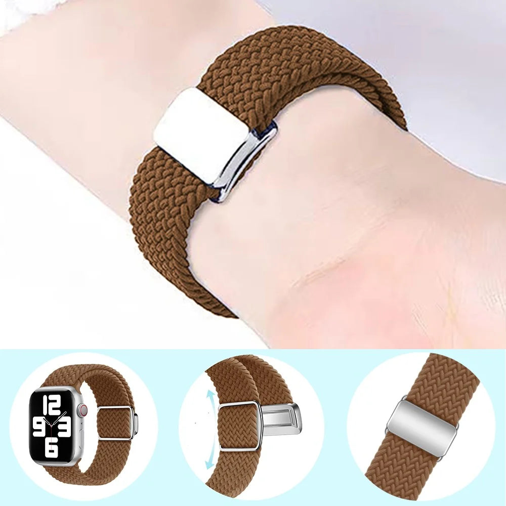 Watch Strap for Apple Watch Series 11 10 42mm / 9 8 7 41mm / SE3 SE2 SE 6 5 4 40mm / 3 2 1 38mm Magnetic Buckle Watch Band - Brown - 4