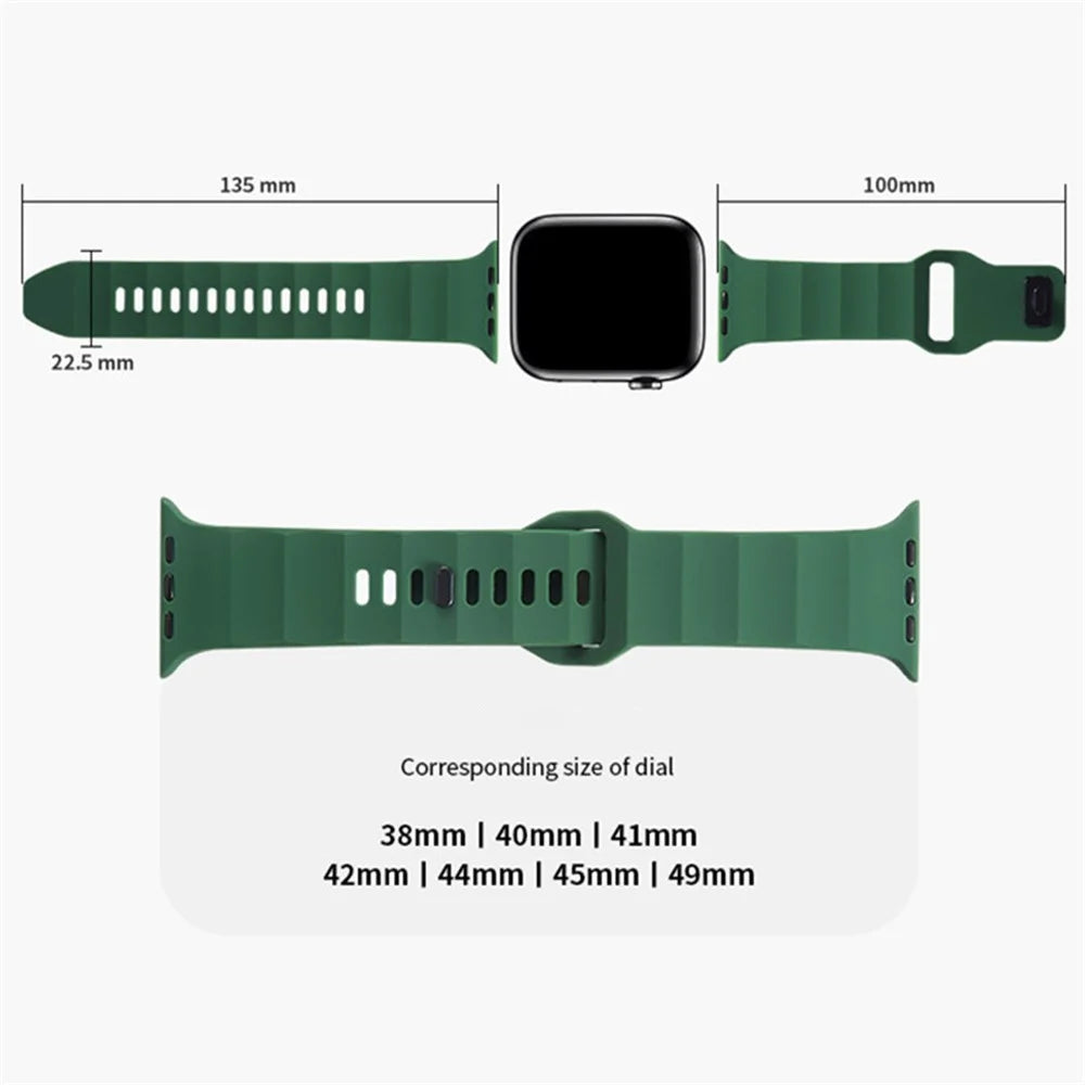 For Apple Watch Ultra 3 2 1 49mm / Series 11 10 46mm / 9 8 7 45mm / SE3 SE2 SE 6 5 4 44mm / 3 2 1 42mm Silicone Watch Band Wavy Square Buckle Watch Strap - Wine Red - 6
