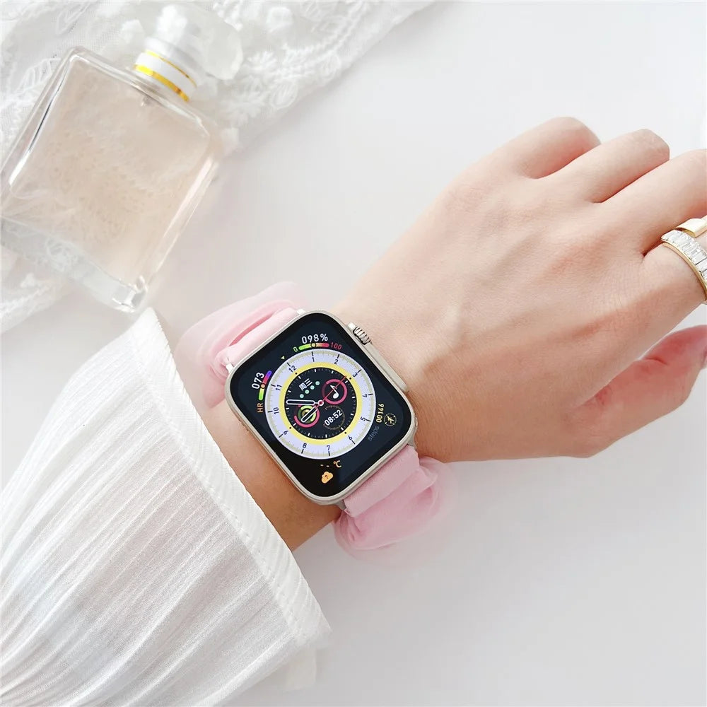 For Apple Watch Ultra 3 2 1 49mm / Series 11 10 46mm / 9 8 7 45mm / SE3 SE2 SE 6 5 4 44mm / 3 2 1 42mm Hair Band Style Watch Strap AW Organza Watch Band - Pink - 2