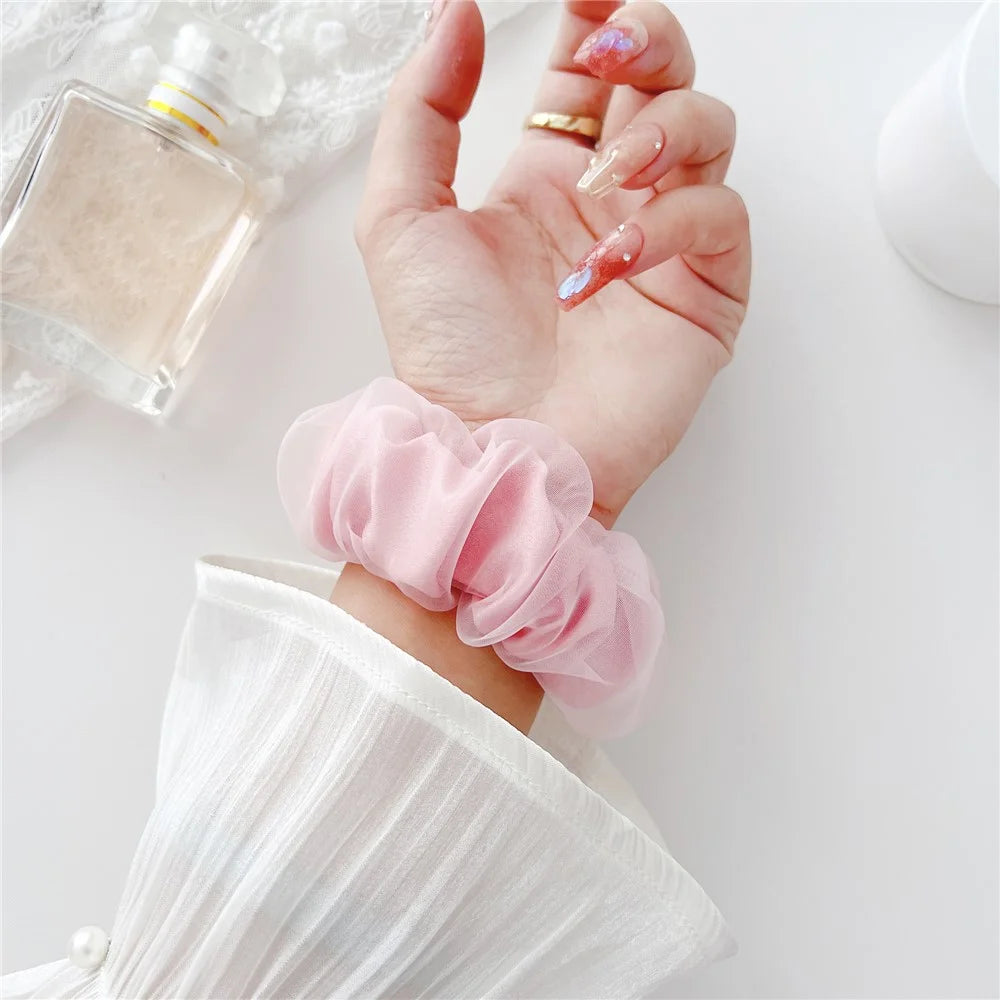 For Apple Watch Ultra 3 2 1 49mm / Series 11 10 46mm / 9 8 7 45mm / SE3 SE2 SE 6 5 4 44mm / 3 2 1 42mm Hair Band Style Watch Strap AW Organza Watch Band - Pink - 4