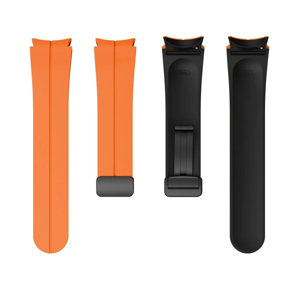 Silicone Watch Band for Samsung Galaxy Watch6 / Watch6 Classic / Watch 5 / Watch 5 Pro / Watch4 / Watch4 Classic , Magnetic Folding Buckle Dual-color Strap - Orange+Black - 3