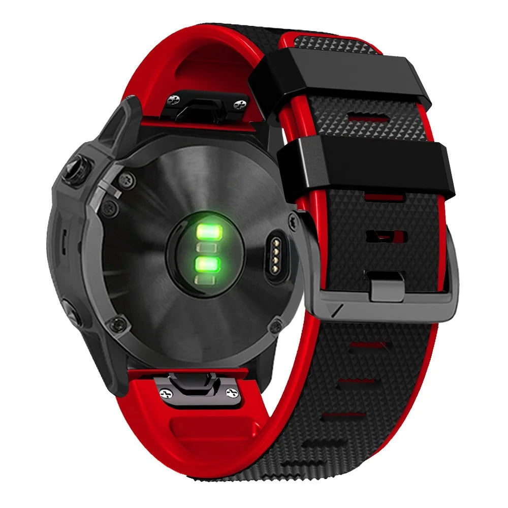 Diamond Texture Watch Band for Garmin Tactix 7 Pro / Fenix 7X / 6X Pro / 5X Plus , 26mm Dual-color Silicone Sport Strap - Black+Red - 1