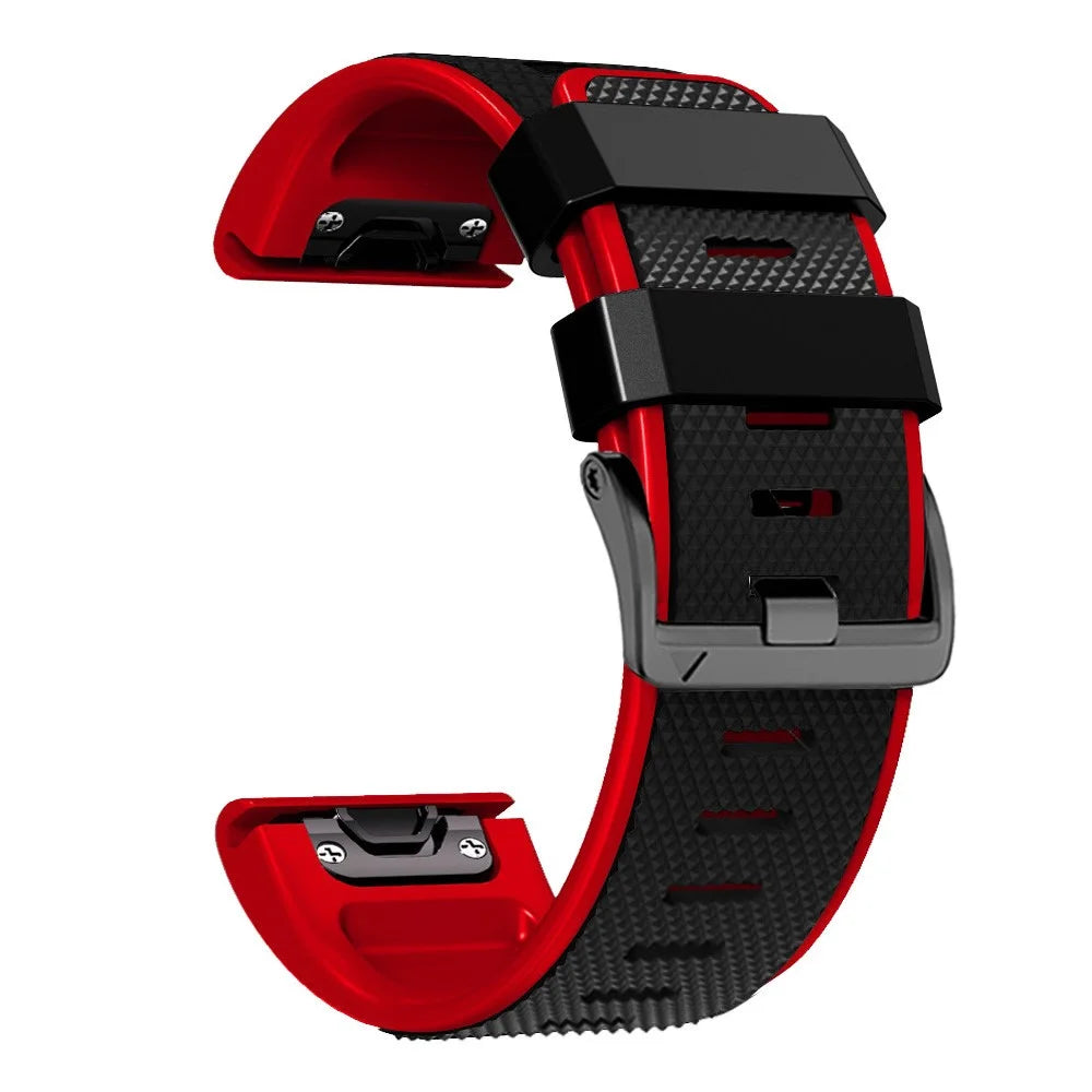 Diamond Texture Watch Band for Garmin Tactix 7 Pro / Fenix 7X / 6X Pro / 5X Plus , 26mm Dual-color Silicone Sport Strap - Black+Red - 2
