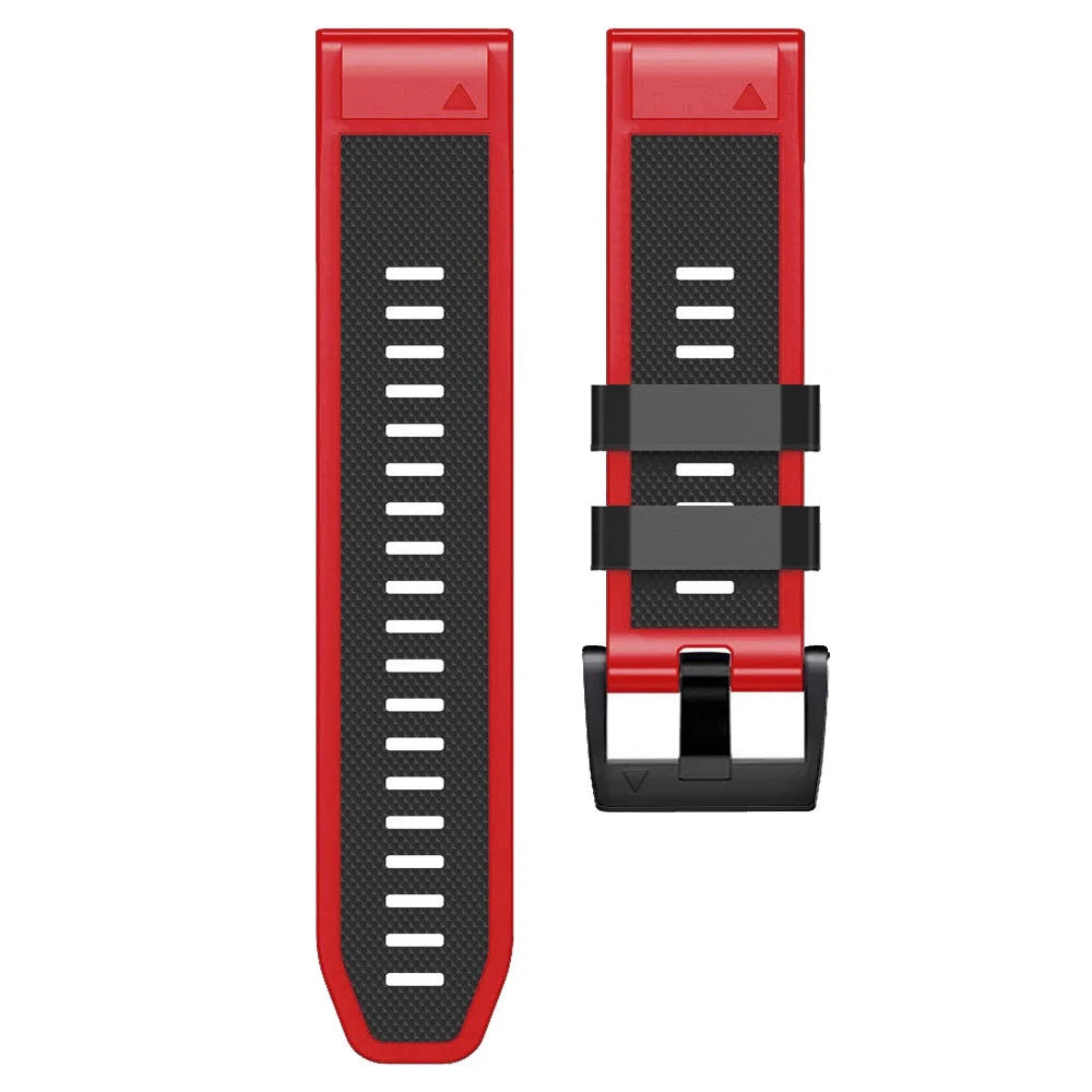 Diamond Texture Watch Band for Garmin Tactix 7 Pro / Fenix 7X / 6X Pro / 5X Plus , 26mm Dual-color Silicone Sport Strap - Black+Red - 3