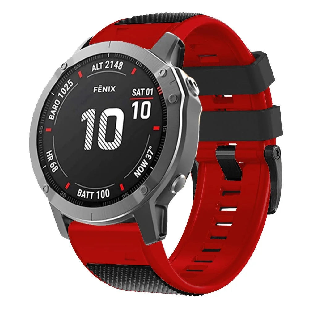 Diamond Texture Watch Band for Garmin Tactix 7 Pro / Fenix 7X / 6X Pro / 5X Plus , 26mm Dual-color Silicone Sport Strap - Black+Red - 4
