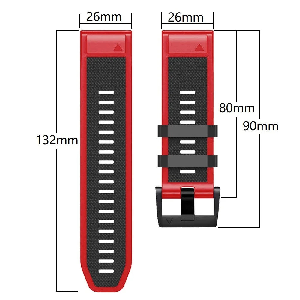 Diamond Texture Watch Band for Garmin Tactix 7 Pro / Fenix 7X / 6X Pro / 5X Plus , 26mm Dual-color Silicone Sport Strap - Black+Red - 5