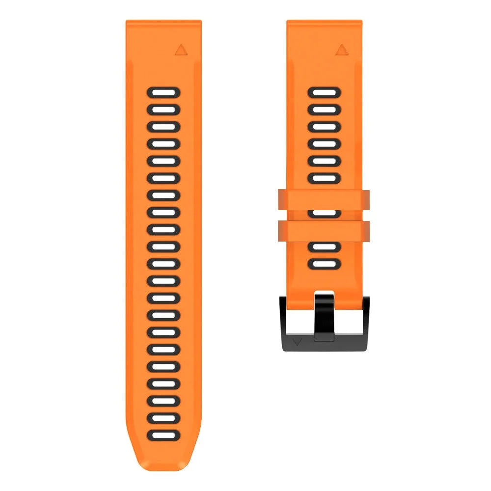 26mm Watch Band for Garmin Tactix 7 Pro / Fenix 7X / 6X Pro / 5X Plus , Smooth Silicone Dual-color Wrist Strap - Orange+Black - 3