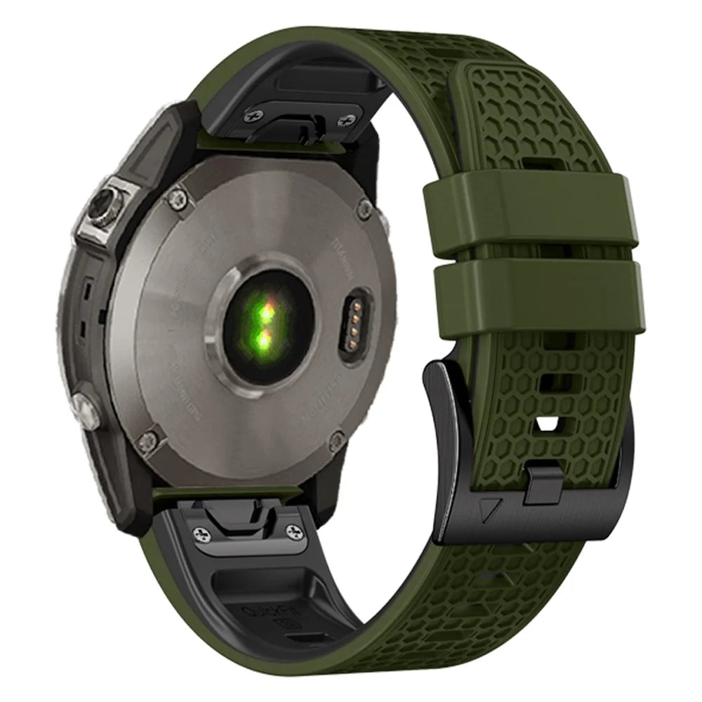 Dot Texture Silicone Band for Garmin Tactix 7 Pro  /  Fenix 7X  /  6X Pro  /  5X Plus , 26mm Dual-color Watch Strap - Army Green+Black - 1