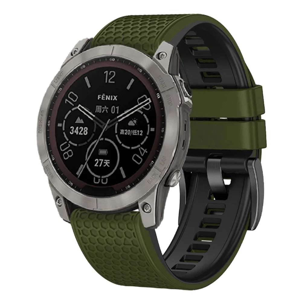 Dot Texture Silicone Band for Garmin Tactix 7 Pro  /  Fenix 7X  /  6X Pro  /  5X Plus , 26mm Dual-color Watch Strap - Army Green+Black - 4
