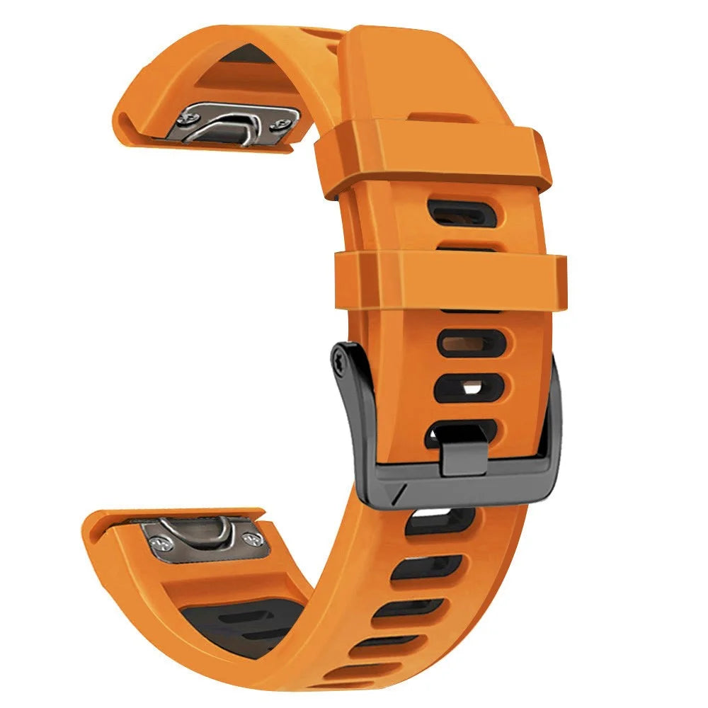 Dual-color Watch Band for Garmin Fenix 7 / Forerunner 965 / 955 / 945 / 935 , Smooth Silicone Soft Strap - Orange+Black - 1