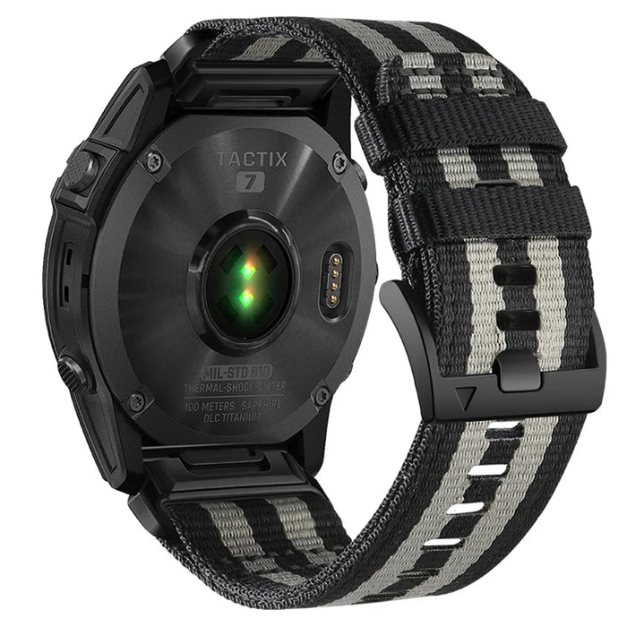 Nylon Canvas Quick Release Band for Garmin Tactix 7 Pro / Fenix 7X / 6X Pro , 26mm Sport Watch Strap - Black  /  Grey - 1