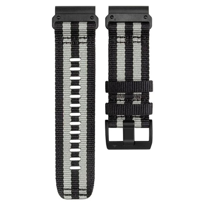 Nylon Canvas Quick Release Band for Garmin Tactix 7 Pro / Fenix 7X / 6X Pro , 26mm Sport Watch Strap - Black  /  Grey - 2