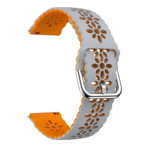 For Garmin Vivomove 3S / Samsung Gear Sport  / Huawei Watch GT 2 42mm Silicone Watchband 20mm Flower Hollow Dual Color Watch Strap - Light Grey / Orange - 1