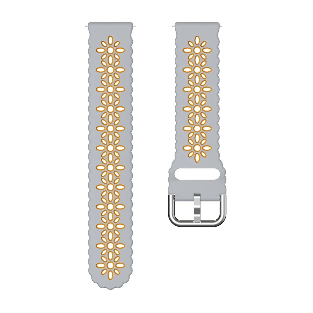 For Garmin Vivomove 3S / Samsung Gear Sport  / Huawei Watch GT 2 42mm Silicone Watchband 20mm Flower Hollow Dual Color Watch Strap - Light Grey / Orange - 2