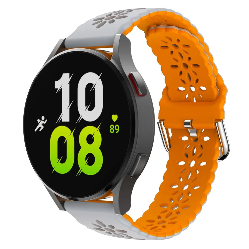 For Garmin Vivomove 3S / Samsung Gear Sport  / Huawei Watch GT 2 42mm Silicone Watchband 20mm Flower Hollow Dual Color Watch Strap - Light Grey / Orange - 3