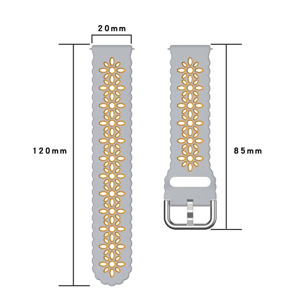 For Garmin Vivomove 3S / Samsung Gear Sport  / Huawei Watch GT 2 42mm Silicone Watchband 20mm Flower Hollow Dual Color Watch Strap - Light Grey / Orange - 5