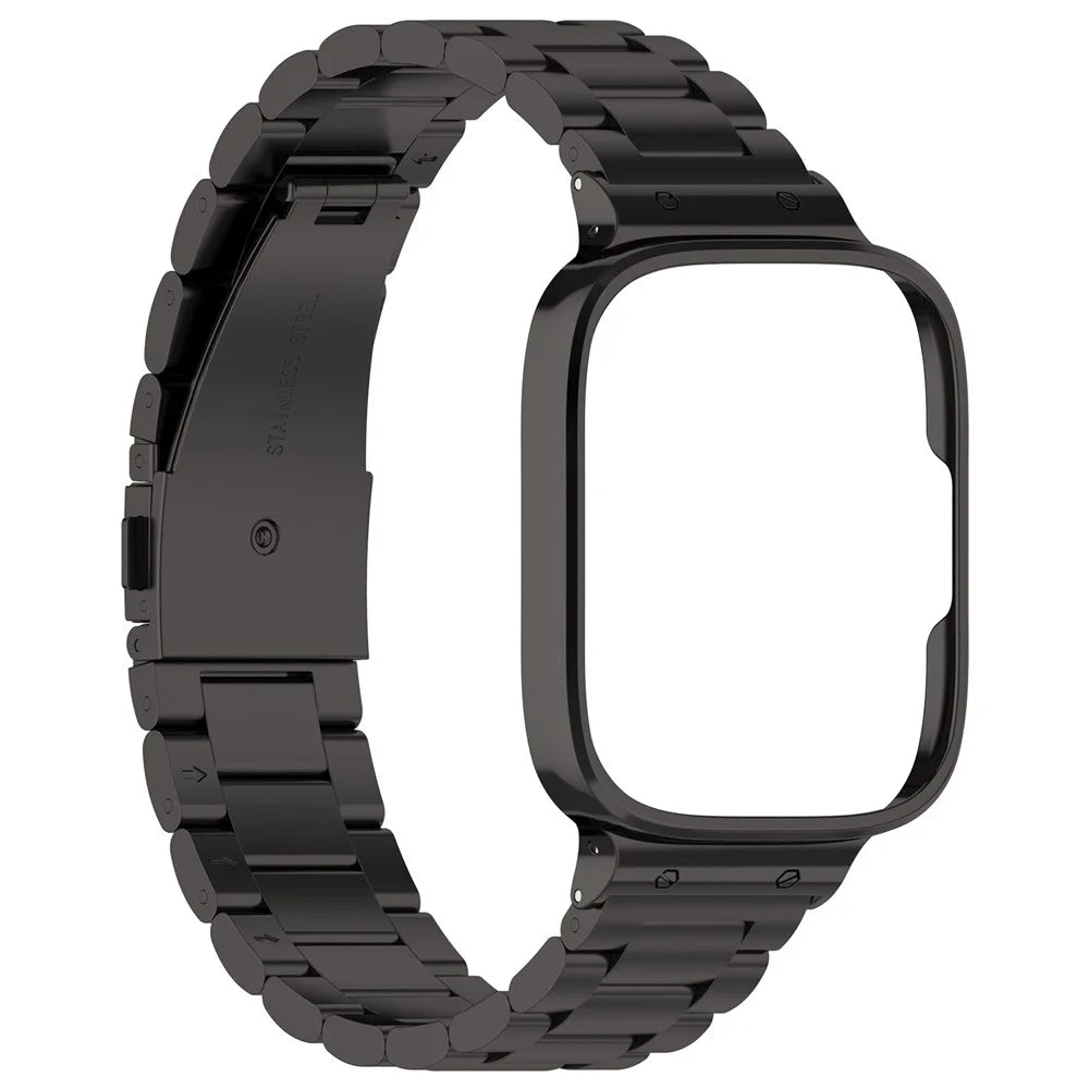 For Xiaomi Redmi Watch 3 Lite / Watch 3 Active Watch Band 3 Beads Metal Wrist Strap with Watch Case - Black - 2