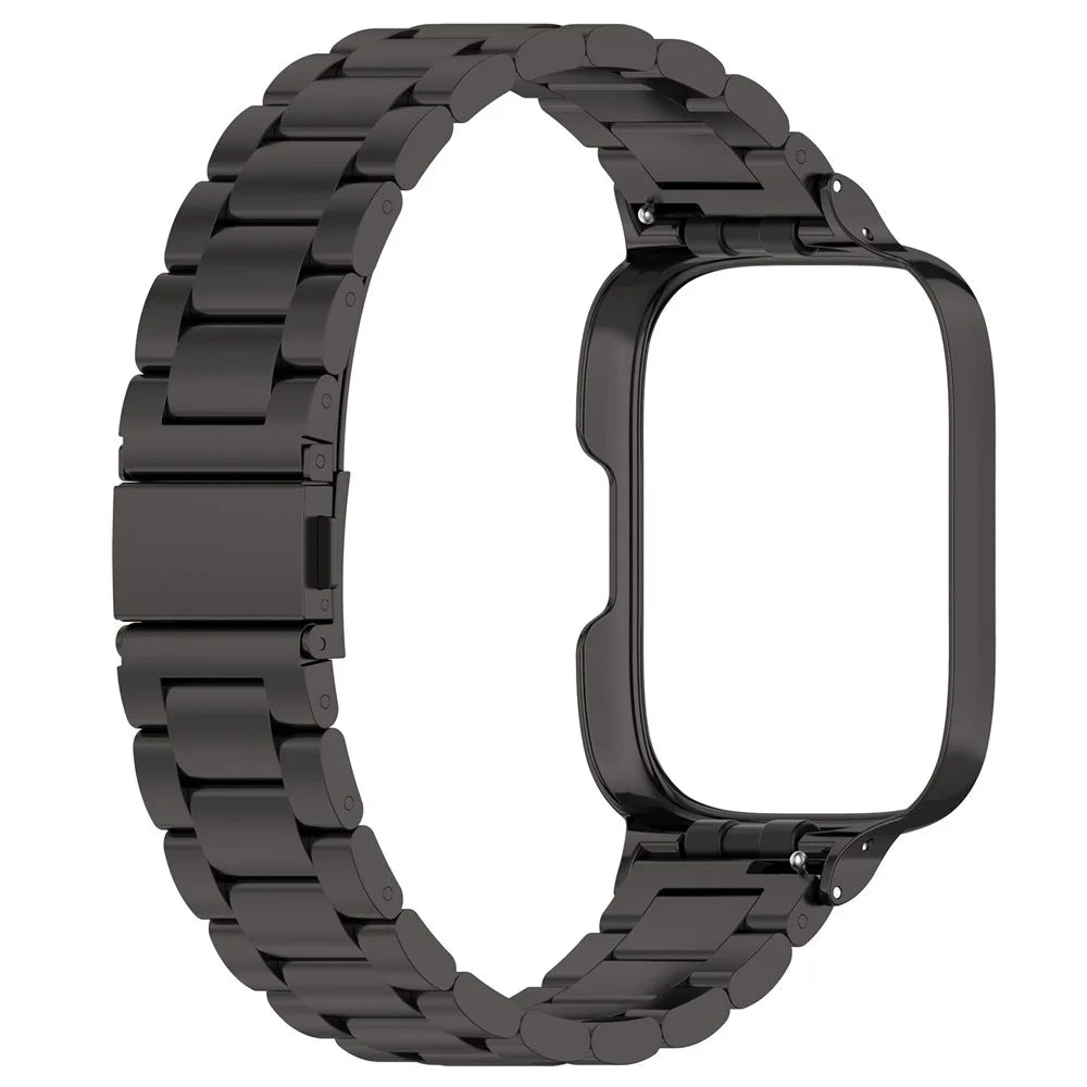 For Xiaomi Redmi Watch 3 Lite / Watch 3 Active Watch Band 3 Beads Metal Wrist Strap with Watch Case - Black - 3